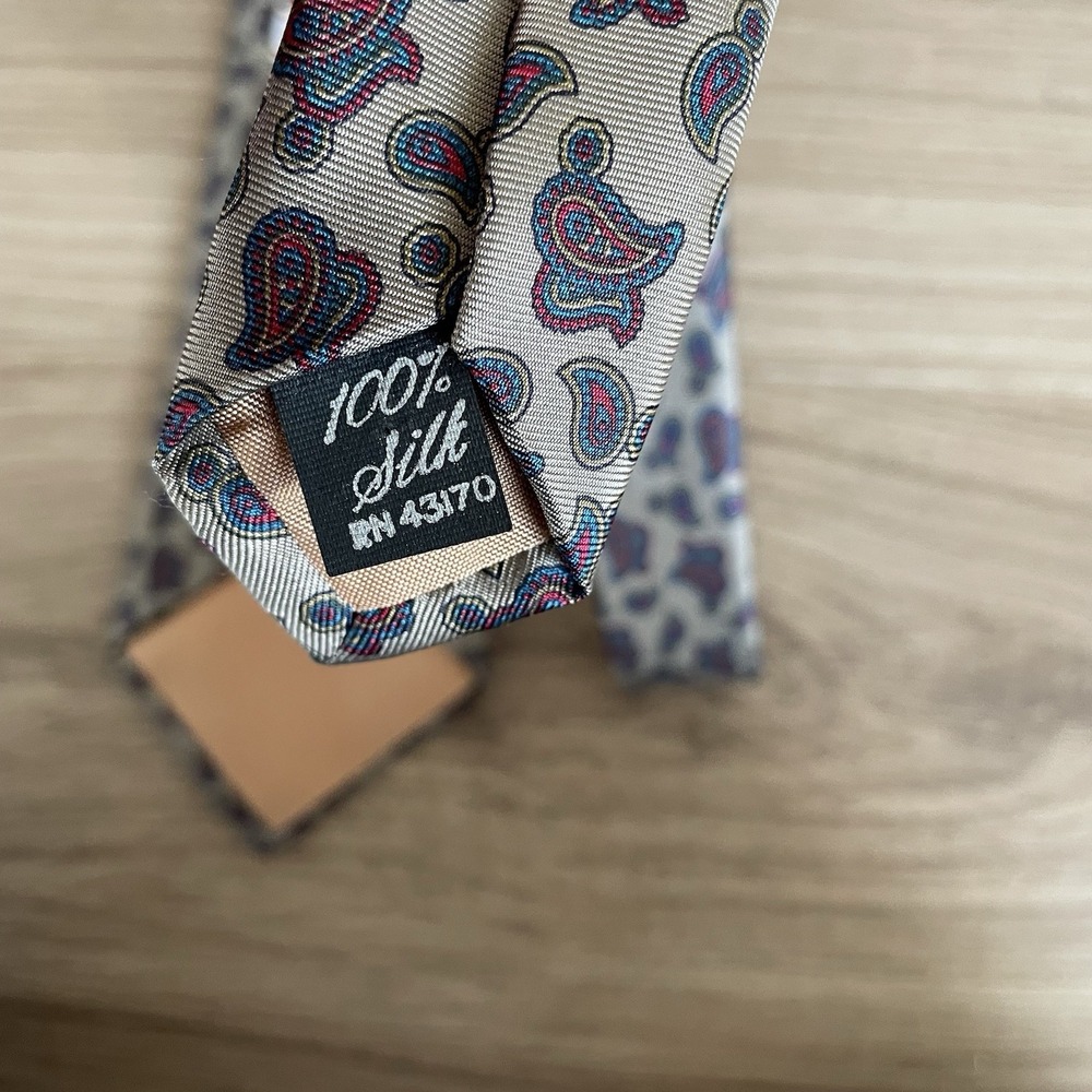 Vintage Oakton Ltd Silk Tie Beige Paisley Classic Mens Necktie Old Money Grandpa - Picture 3 of 6